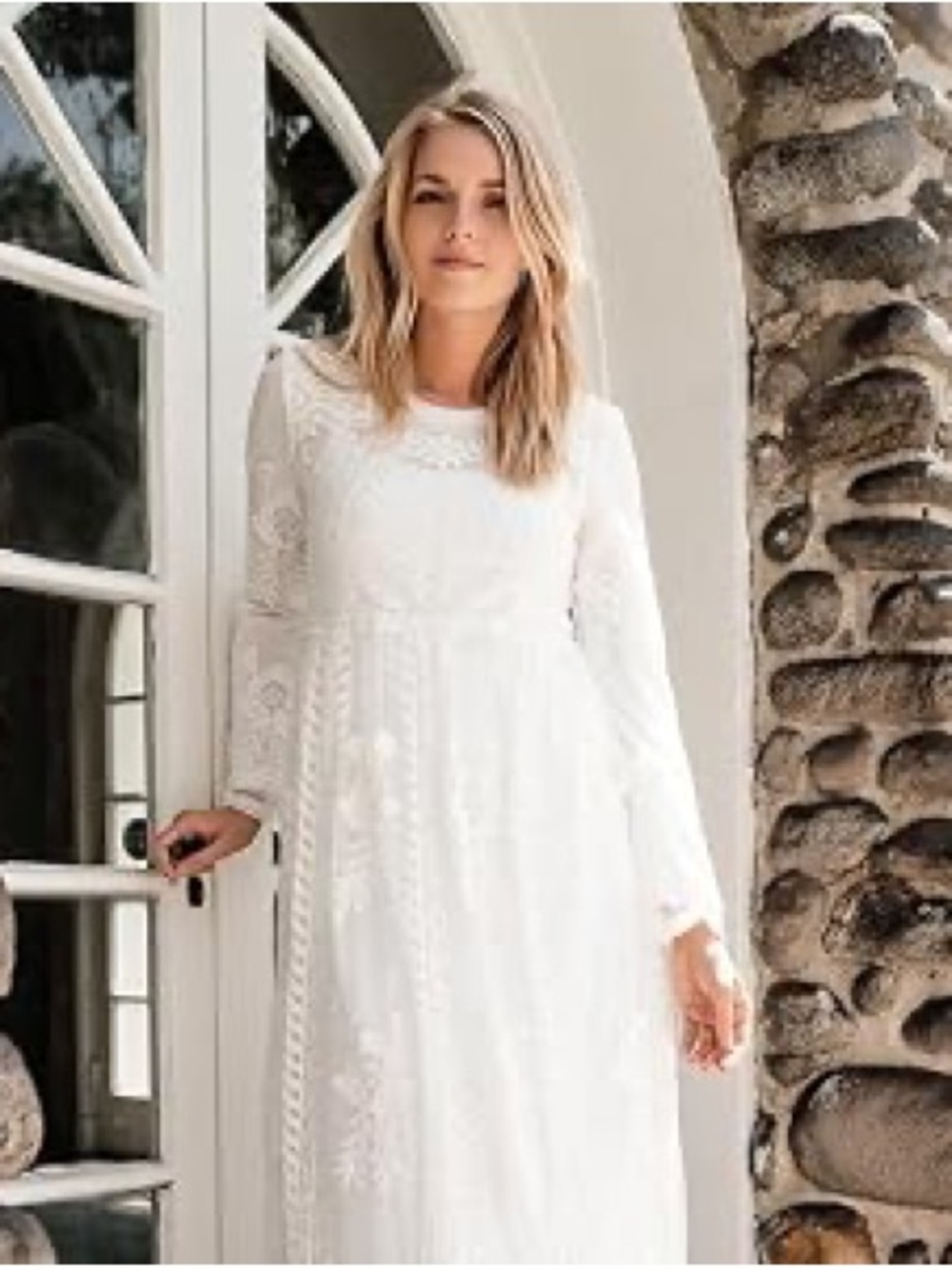 White lace embroidered temple midi dress
